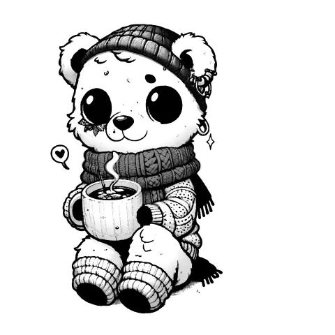 Beagoyle in a scarf drinking a hot beverage