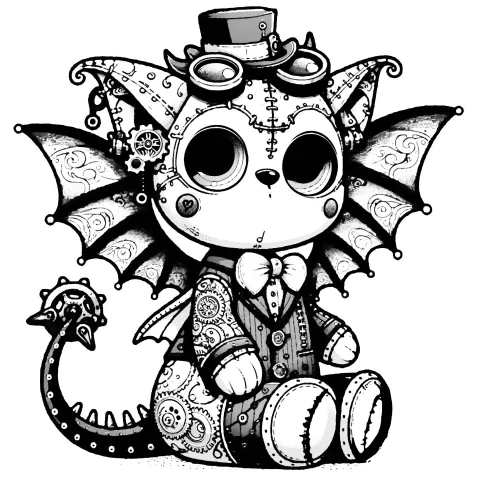 Steampunk batgoyle #0330 with a hat, goggles and bowtie