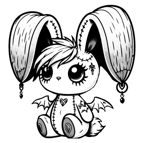 Emo gargoyle bunny with long pierced ears, wings and a small heart tattoo.