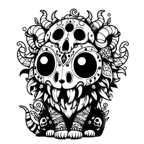 Masked Beargoyle jungle creature, wearing a skull helmet that has three eyes