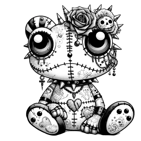 Frog with spikes, tattoos and flower #2130