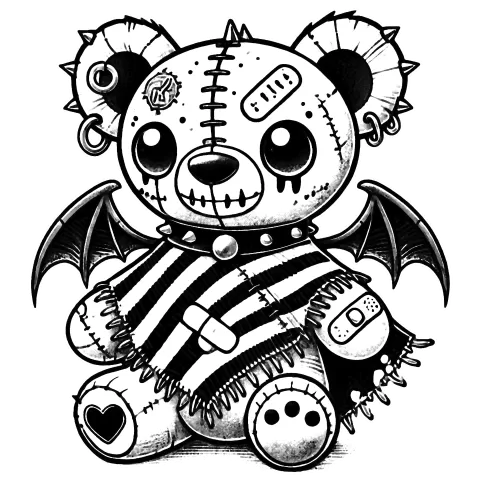 Teddy bear gargoyle (beargoyle) with bandages in a poncho #1722