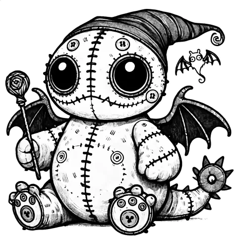 Loveland frog, a beargoyle cryptid. Holding a magical staff and wearing an elf hat.