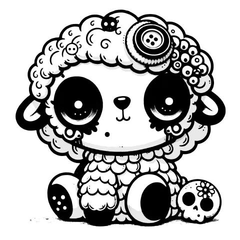 Stuffed animal fluffy sheep with buttons and skulls