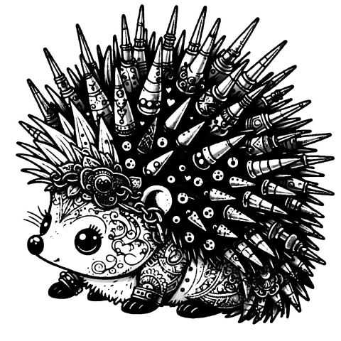Adorable embroidered hedgehog whimsy with metal spikes