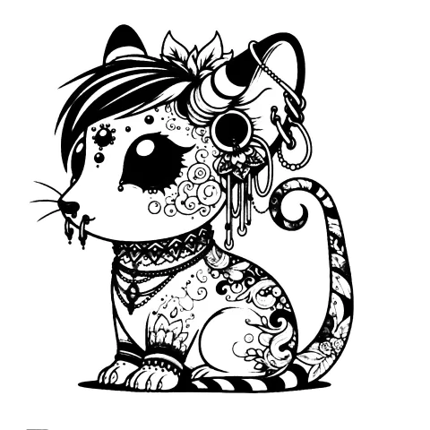 Tatted rat with emo hair and a bandana around it's neck