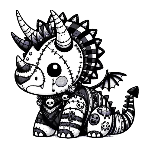 Colored version of the patchwork Triceratops gargoyle