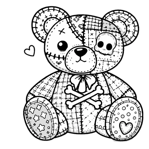 Patchwork teddy bear and cross bones