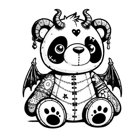 Beargoyle with wings and horns and a little heart in the middle of their head.