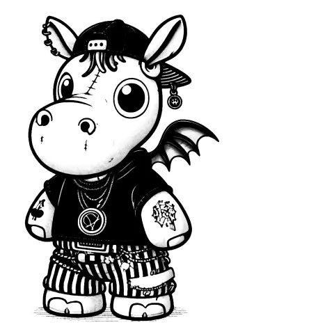 HipHoppaThomas has a large necklace, a backwards hat and striped pants. He has a tattoo of cherries.