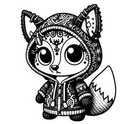 Fox in a knitted sweater with a large hood