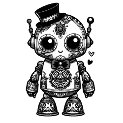 Dapper Lil' Robot #0436 Wears a top hat and delicate bow tie and has decorative embellishments on his arms and legs.
