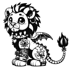 Beargoyle Lion #1710: A friendly lion gargoyle with striped hair, wings, a tail, tats, and shaved eye brows.