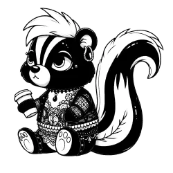 Grumpy skunk with a coffee
