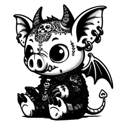 Gargoyle pig with wings and a devil tail playing on it's phone.
