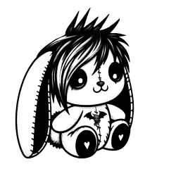 Emo bunny with long ears, spiky side swooped hair and a little bat tattoo.