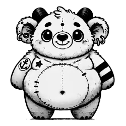 Chubby gargoyle teddy bear with a little sailor tattoo, horns and a belly.