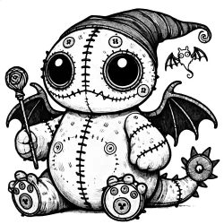 Loveland frog, a beargoyle cryptid. Holding a magical staff and wearing an elf hat.
