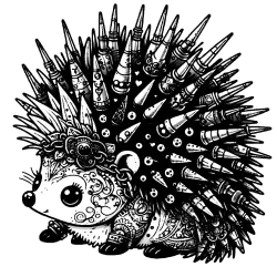 Adorable embroidered hedgehog whimsy with metal spikes