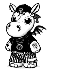 HipHoppaThomas has a large necklace, a backwards hat and striped pants. He has a tattoo of cherries.