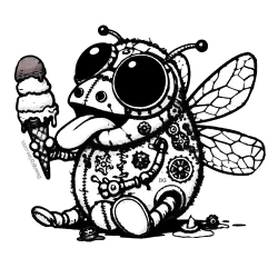 Mechanical fly enjoying a poop ice cream cone and the top is colored brown.