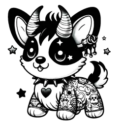 Corgie Gargoyle with horns and tattoos, finished version