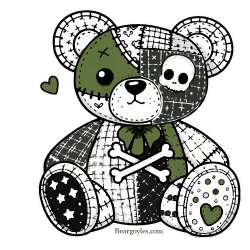 Patchwork skull and crossbones teddy bear with color and contrast.