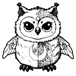 Owl with a moon on it's belly. Half light and half dark but you can decide that when you color it.
