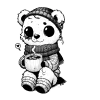 Beagoyle in a scarf drinking a hot beverage