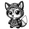 Fox in a knitted sweater with a large hood