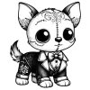 ChewChew the Dapper little Chihuahua with a decorated skull mask and a fancy suit.