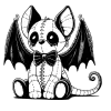 Stitched bat gargoyle with a bowtie.