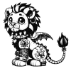 Beargoyle Lion #1710: A friendly lion gargoyle with striped hair, wings, a tail, tats, and shaved eye brows.