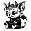 Gargoyle pig with wings and a devil tail playing on it's phone.