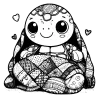 Turtle wrapped up in a patchwork blanket feeling cozy