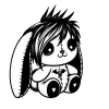 Emo bunny with long ears, spiky side swooped hair and a little bat tattoo.