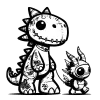 Tattooed spiked dinosaur walking a creature that has a fuzzy gargoyle costume on.