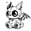 Gargoyle with big eyes, horns and wings.
