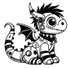 Pierced and tatted gargoyle dinosaur or dragon, with stripes and stitches.