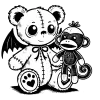 Bear with wings and sock monkey