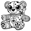 Jaguar teddy bear with tattoos, scars, and a bandana. Heart tattoo with an eye in it.
