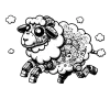 Robotic sheep jumping through the sky and making clouds through it's exhaust pipe e.g. a sheep that farts clouds.