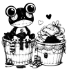 Two baskets of laundry with a stuffed animal frog sitting on top of the laundry