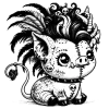Tattooed pig with long hair and skull barrets