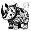 Patchwork rhino and a full moon