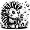 Cute hedgehog in a jacket blowing bubbles