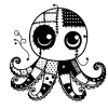 Patchwork octopus with stitches on it's face.