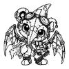 Teddy bear pterodactyl gargoyle with a worn out scarf, goggles, and metal wings.