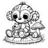 Stitched sock monkey holding it's toy skeleton sock monkey.