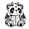 Beargoyle with wings and horns and a little heart in the middle of their head.